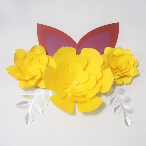 

diy giant paper flowers craft artificial rose fleurs artificielles backdrop 3pcs+ 2 leave + 2 ears wedding party nursery decor with video