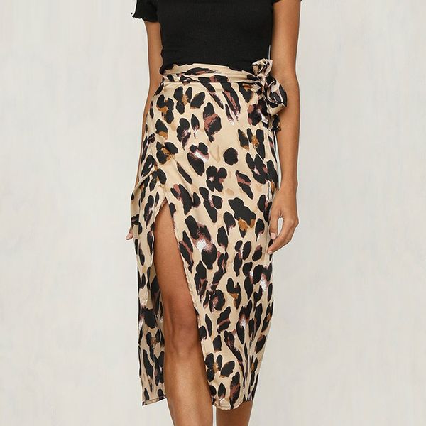

leopard print skirt women bow bottom skirt mid-calf ladies skirts womens casual clothing summer midi, Black