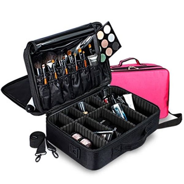 

empty women professional makeup organizer bag cosmetic case travel luggage bag large make up storage box suitcases