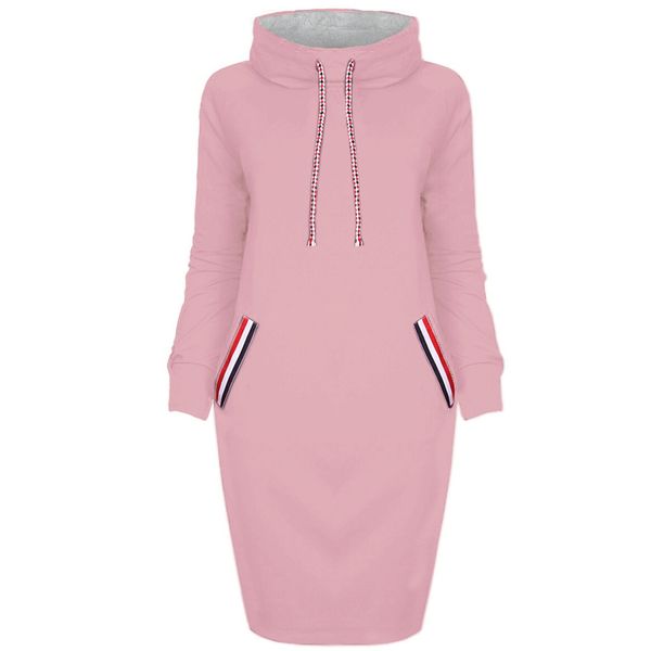 

russia spring autumn new fashion women cute pink red knit cotton dress turtleneck drawstring pullover patchwork pockets slim, Black;gray