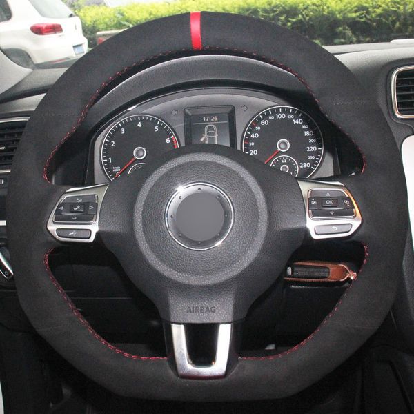 For Vw Golf 6 Gti Mk6 Polo Steering Wheel Cover Diy Hand Stitched Car Interior Snakeskin Steering Wheel Cover Snap On Steering Wheel Cover From