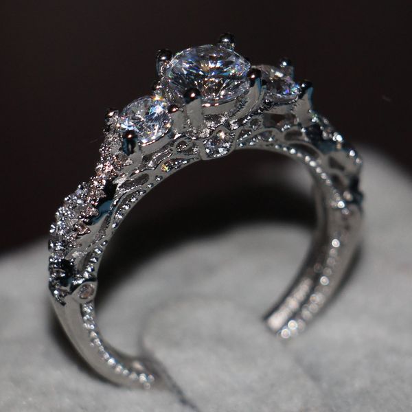 Choucong Jóias Anel de diamante genuíno de três pedras Prata esterlina 925 Anel de aliança de noivado para mulheres
