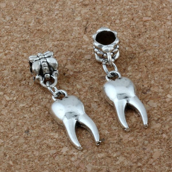 

150pcs/lot Antiqued Silver Teeth Dangles Beads Fit European Charm Bracelet Jewelry DIY Metal