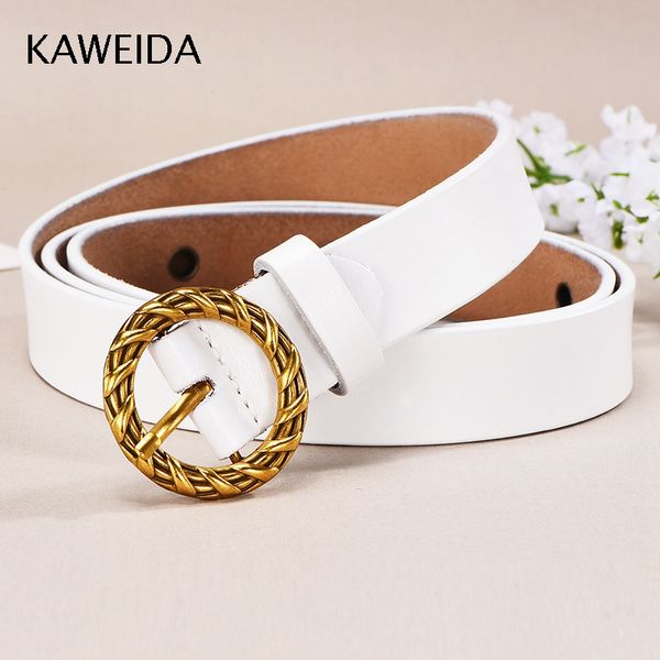 

kaweida designer belts women fashion 2018 ladies gold knitted circle pin buckle split leather waist belt for jeans, Black;brown