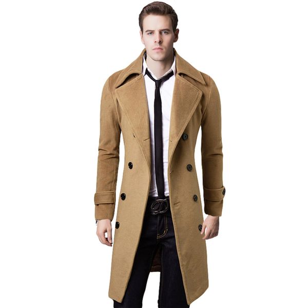 

xxl overcoat double-breasted long trench coat men windproof sobretudo masculino slim mens wool coats and jackets 2017, Tan;black