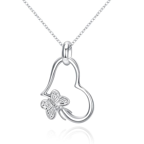 

plated 925 sterling silver butterfly heart pendant necklace fashion woman jewelry ing