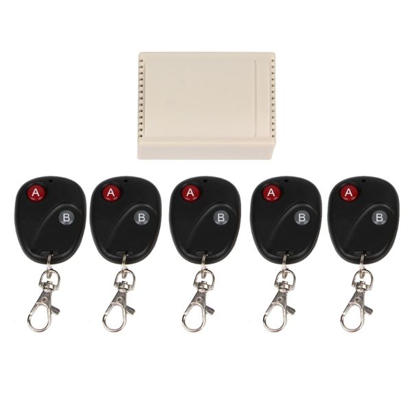 

315/433MHz DC 12V 2CH RF Wireless Remote Control Switch System Receiver + 5 2-Button Transmitters For Appliance Gate Garage Door