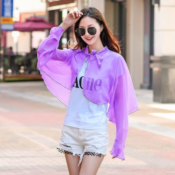 

на распродаже женская девушка лето с длинным рукавом тонкий шифоновый солнцезащитный крем мыс для верховой езды приморский зонтик пляжное по, Black