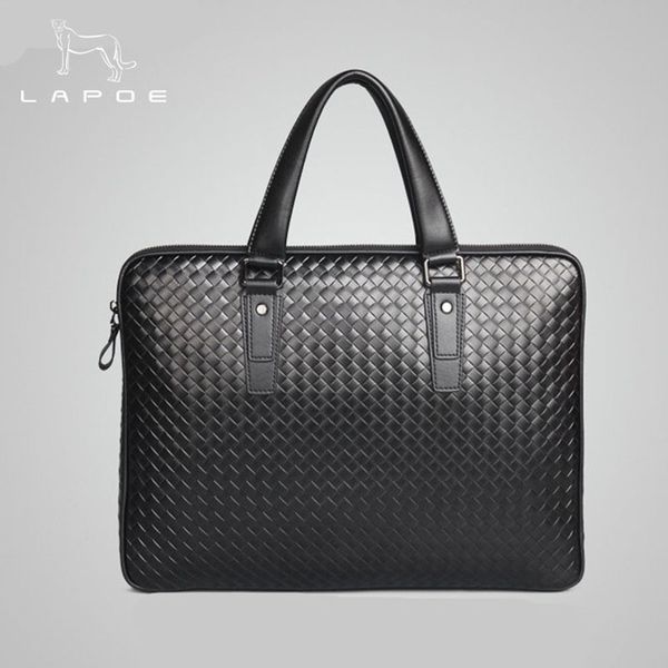 

lapoe men's briefcase genuine leather totes bag for documents leather men's shoulder bag male cow skin business messenger