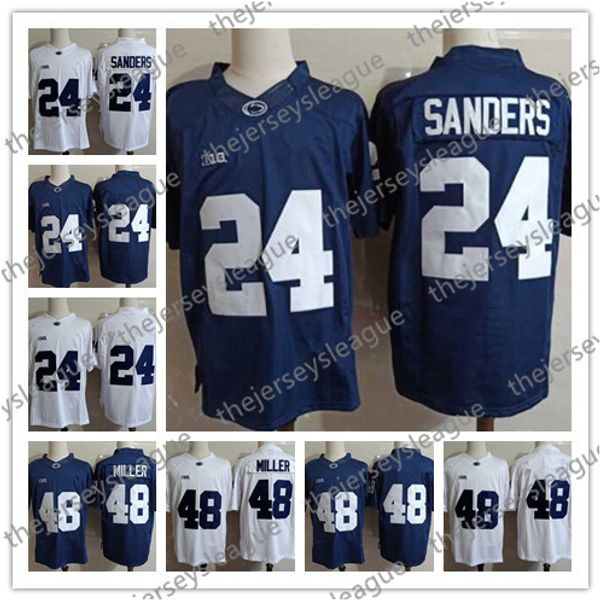 

penn state nittany lions #24 miles sanders 48 shareef miller stitched navy blue white psu ncaa football jerseys s-3xl, Black