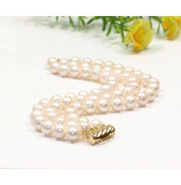 

beautiful 3 row 9-10mm akoya natural white pearl bracelet 14k gold marked 7.5-8, Black