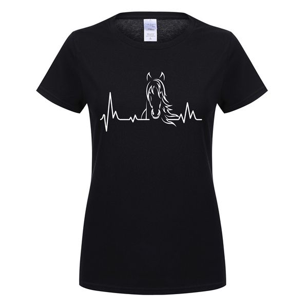 

women girl heartbeat of horse t shirts summer style short sleeve cotton cute riding horse woman t-shirts female tee ot-606, White
