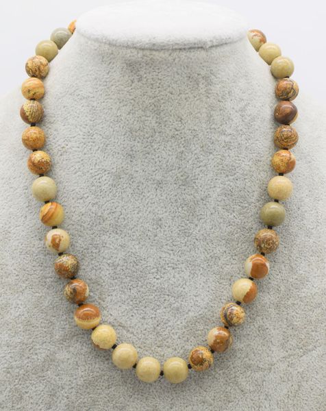 

yellow picture stone jade round 10mm necklace 17inch wholesale beads nature fppj woman 2018, Silver