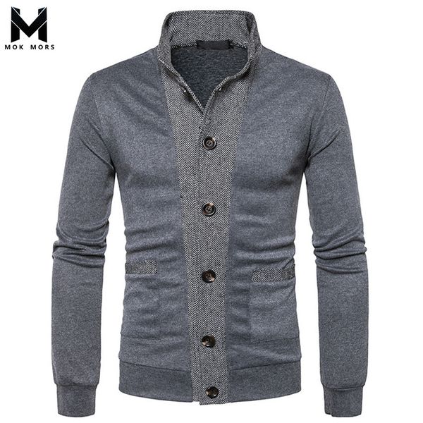 

autumn and winter men's new casual stitching lapel long sleeve mens sweaters fashion business casual solid color men sweaters, White;black