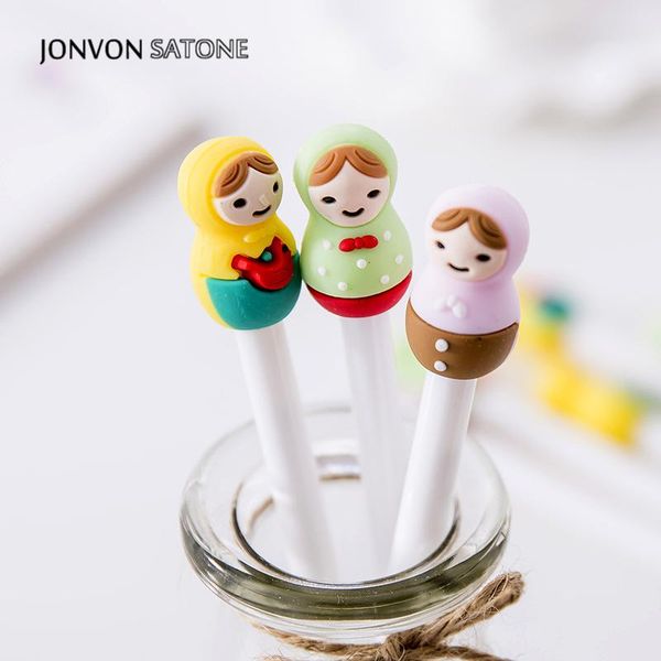 

jonvon satone 12pcs creative cartoon black gel pens school cute doll pen written pen stationery supplies cute stationery