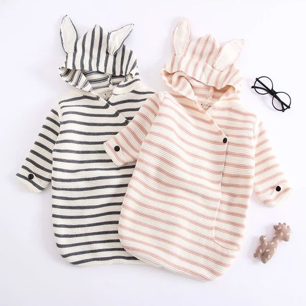 New Infant Baby lavorato a maglia Swaddle Sacchi a pelo Neonate Stripe Maglieria Maglione Top Coperta con cappuccio Neonato Wtrap Sacco a pelo 14274