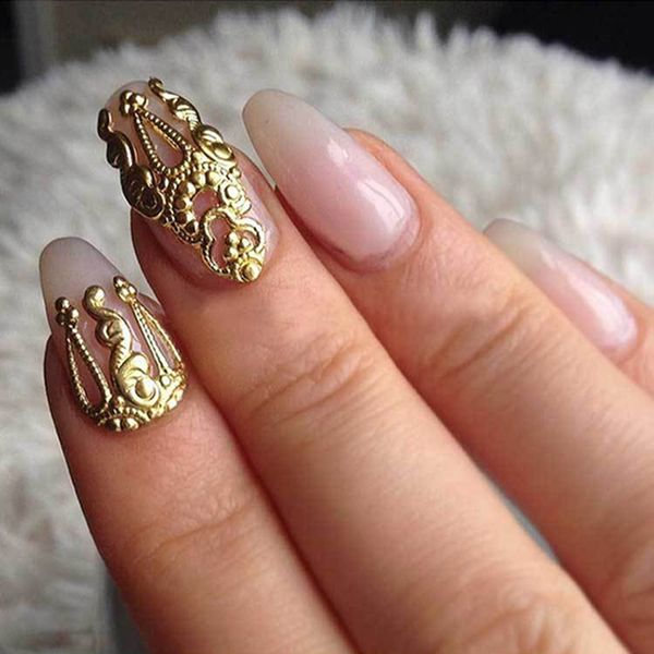 

10pcs/pack alloy nail art gold/sliver hollow 3d nails decorations nails diy charm design styling tool nail beauty accessories, Silver;gold