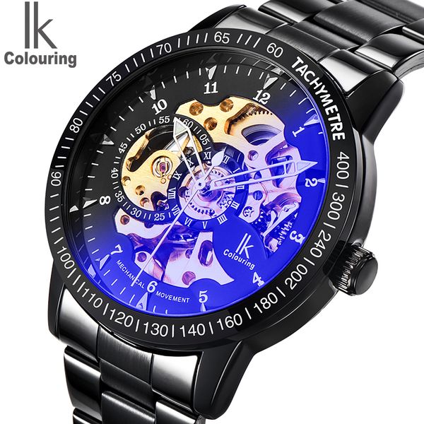 

watch mens ik colouring fashion mechanical skeleton watch auto stainless steel men's watches wristwatch montre homme d18100706, Slivery;brown
