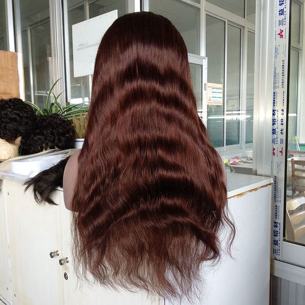 

brazilian human hair #4 medium brown color hair full lace wig 150% density natural straight wave 20 inch front lace wig in stock, Black;brown