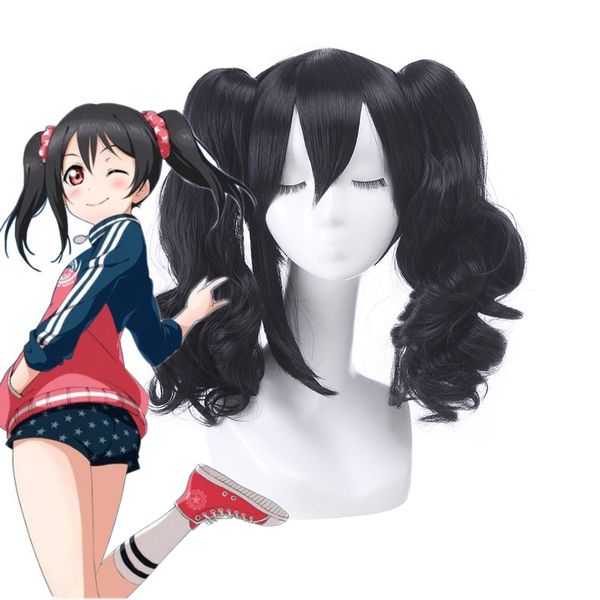

rolecos japanese anime love live cosplay headwear nico yazawa cosplay 30-40cm black curls women hair accessories, Silver