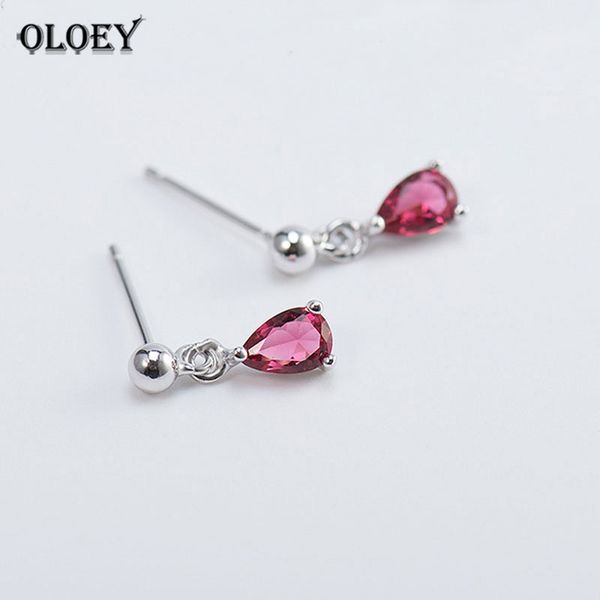 

oloey korean trendy red/yellow water drop zircon earring 100% genuine 925 sterling silver earrings for women fine jewelry yme231, Golden;silver