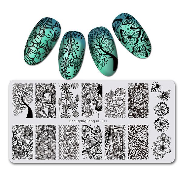 

beautybigbang new 1pc nail stamping plates summer flower butterfly nail template plate rectangle art template bbb xl-011, White