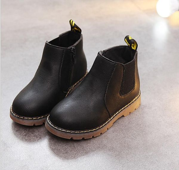 

autumn and winter new children shoes retro martin boots boys anti-skid boots england girls single baby shoes, Black;grey