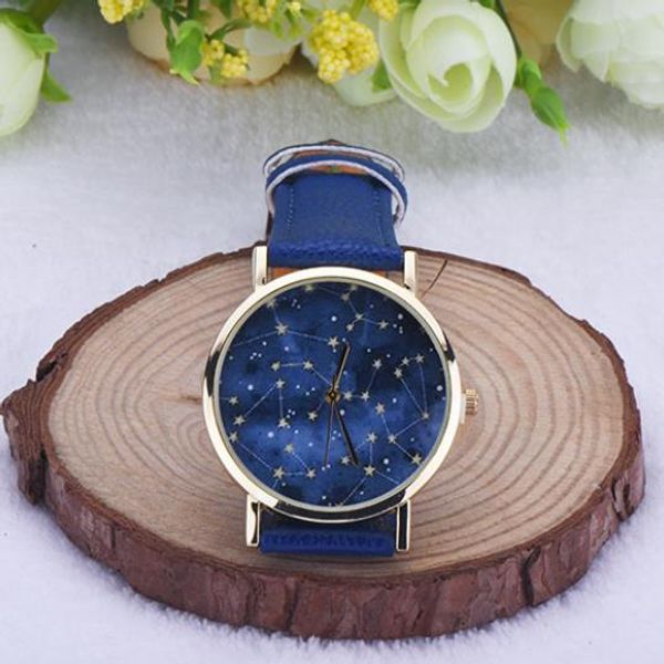 

fashionable night sky elements neutral watch fashionable men and women leather belt watch casual jewelry quartz watch students, Slivery;brown