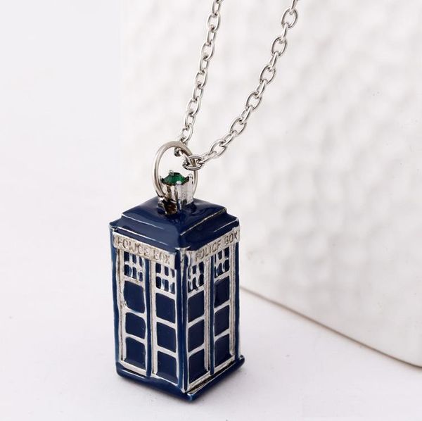 

dr doctor who necklace tardis police box vintage blue silver bronze pendant jewelry for men and women wholesale a376