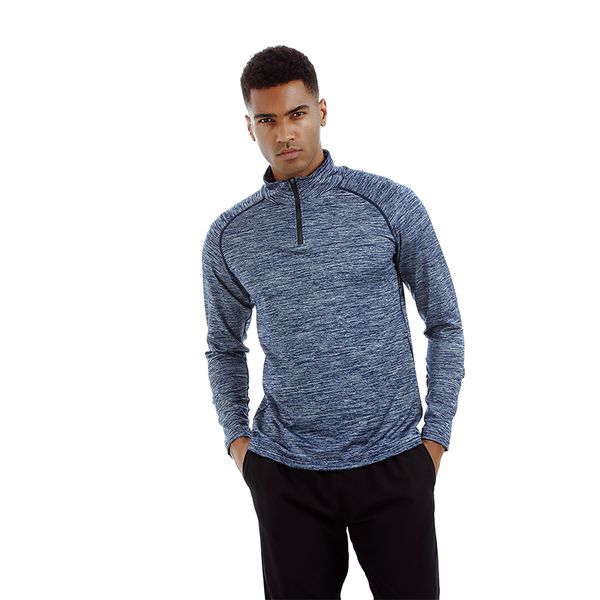 

zipper design fall long sleeve men's running t-shirt sportwear workout climbing fishing outdoor jersey sport t-shirts for men, Black;blue