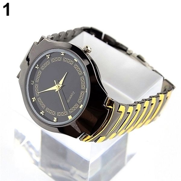 

popular classic design stainless steel band quartz analog round case men's business watch no181 5v2c, Slivery;brown