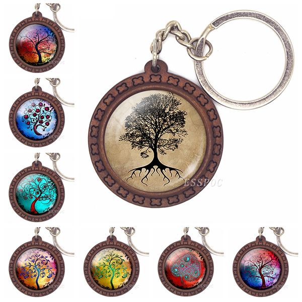 

tree of life key chain life tree glass cabochon wooden keychain fashion accessories for men women handmade valentines day gift, Silver