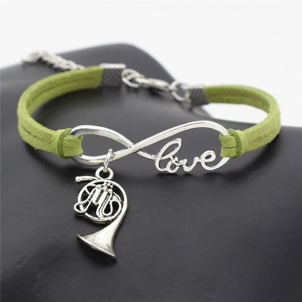 

afshor new personality gifts musical instrument antique silver french horn charm infinity love music trumpet bracelet bangle vintage jewelry, Golden;silver