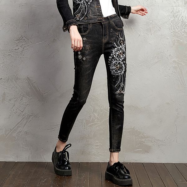 

jeans woman skinny elastic vintage fashion jeans button ripped pants 2018 pencil femme casual black jean, Blue