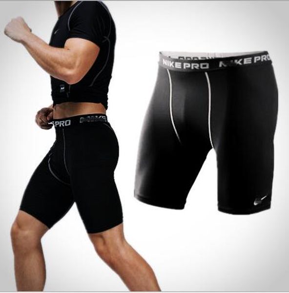 

men's exercise gym shorts pro quick-dry sportswear running bodybuilding skin sport training fitness compression shorts with logo, Black