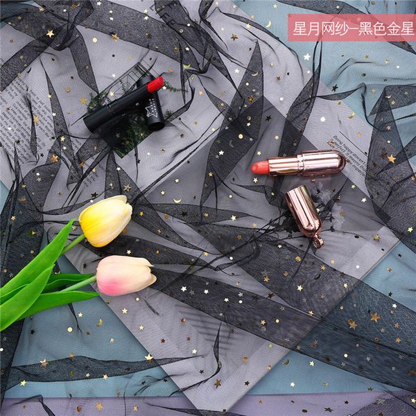 

150*100cm black star shiny glitter fabric stage cloth tutu skirt net fabric patchwork wedding dress clothes diy tissu, Black;white