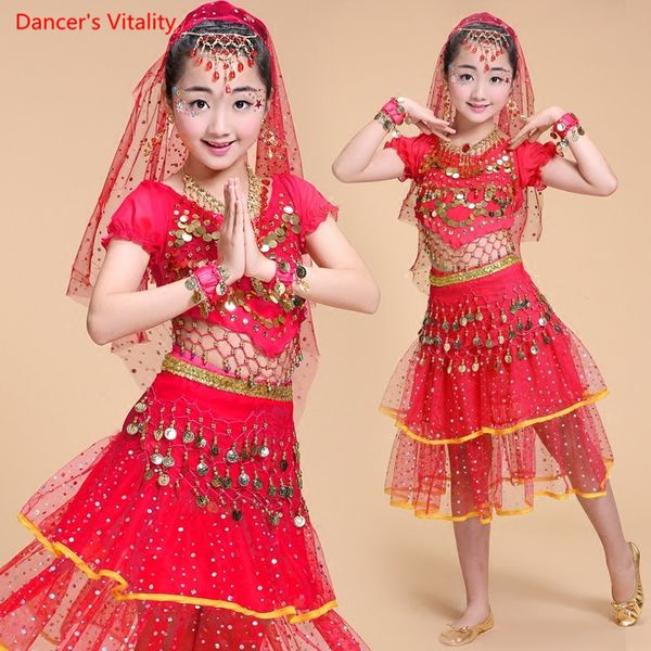 

new kids belly dancing competition costume dance costumes dancer belly dancing clothes dance for kids 3 / 7pcs / set, Black;red