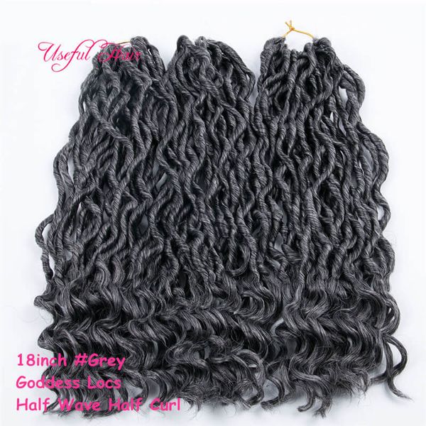 

0018 fashion crochet goddess locs hair extensions faux locs curly 18inch crochet braids ombre kanekalon braiding hair bohemian locks marley, White