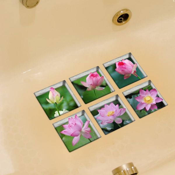 

2017 new 6pcs 13x13cm lotus paern 3d anti slip waterproof bathtub sticker 629