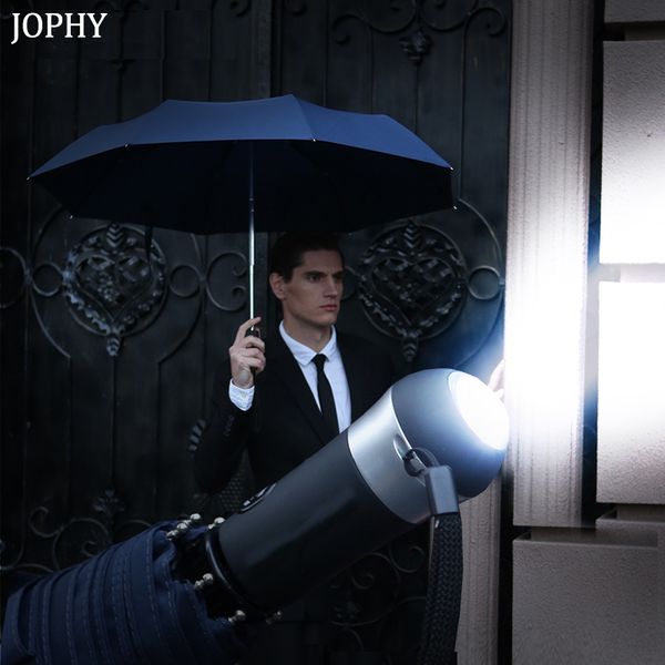 

2017 new led car umbrella rain man women parasol automatic outdoor umbrella 3 folding golf windproof night vision umbrellas