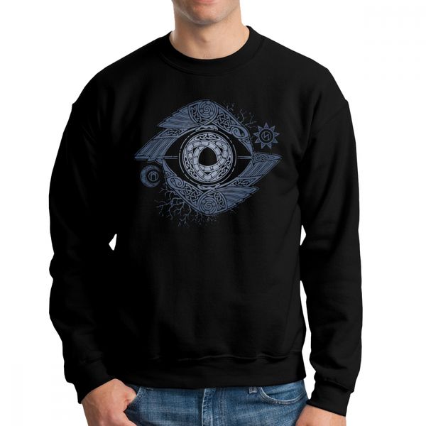

viking odin's eye valhalla men's hoodie cool 100% organic cotton sweatshirts crew neck designs pullover apparel, Black