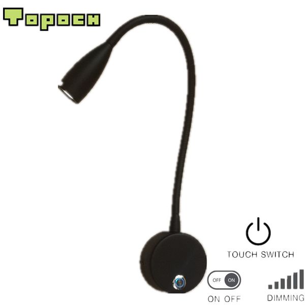 Topoch-Leselampen für Etagenbetten, Lampe, Touch-Ein/Aus/Dimmer, schmaler Strahl, 3 W, LED, hell, weich, gesund, Wohn-, Wohnmobil-, Bootsbeleuchtung, flexible Wandleuchte zur Oberflächenmontage