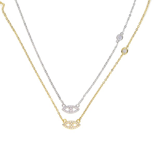

100% 925 Sterling silver minimal necklace cz eye cross link chain silver gold color simple delicate minimalist lovely jewelry