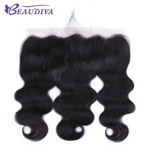 

beau diva lace frontal closure brazilian virgin hair body wave 13x4 ear to ear lace frontal hand tied human hair frontals bleached knots, Black;brown