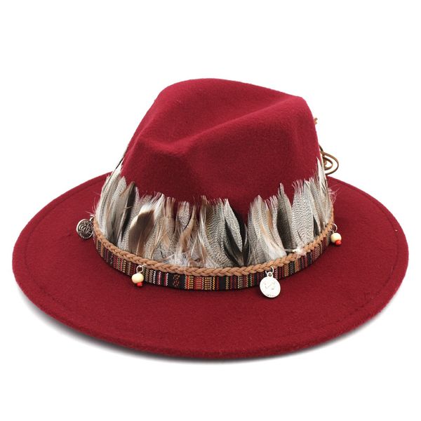 

урожай мужчины женщина осень полушерстяной панама джаз hat открытый широкий брим сомбреро godfather cap церковь caps fedora hat перо пояса, Blue;gray