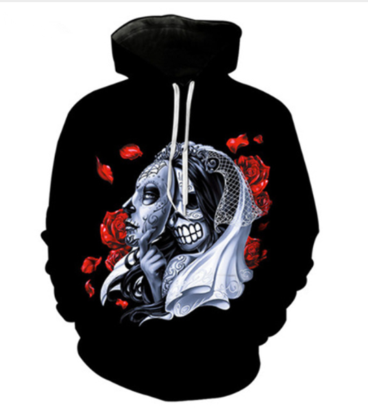 

новые моды для мужчин / женщин смешные skullflowers последние harajuku стиль 3d смешно печатных crewneck толстовка мода повседневная 3d толс, Black