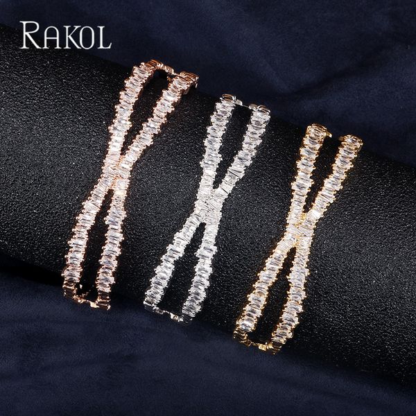 

rakol gold color paved cut cubic zircon stunning x shape big bangle & armbanden bijoux femme shipping for brides, Black