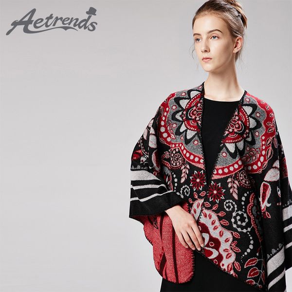 

aetrends] 2018 winter poncho ethnic floral shawl women cape wrap scarfs for ladies bufanda mujer z-6539
