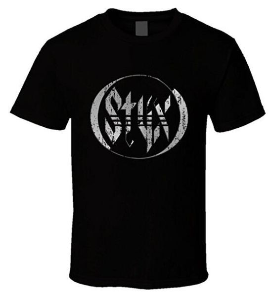 

styx 70s rock music celebrity classic tribute logo worn look t shirt, Gray;blue