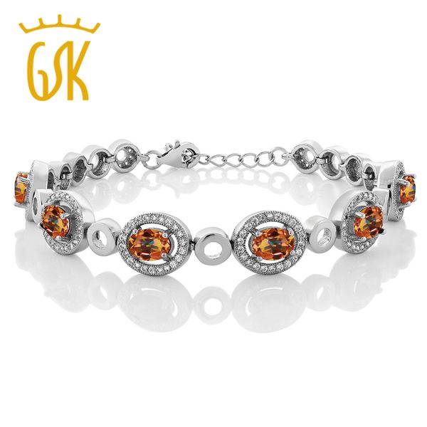 

gemstoneking 7.62 ct oval natural ecstasy mystic z 925 sterling silver bracelet for women, Golden;silver